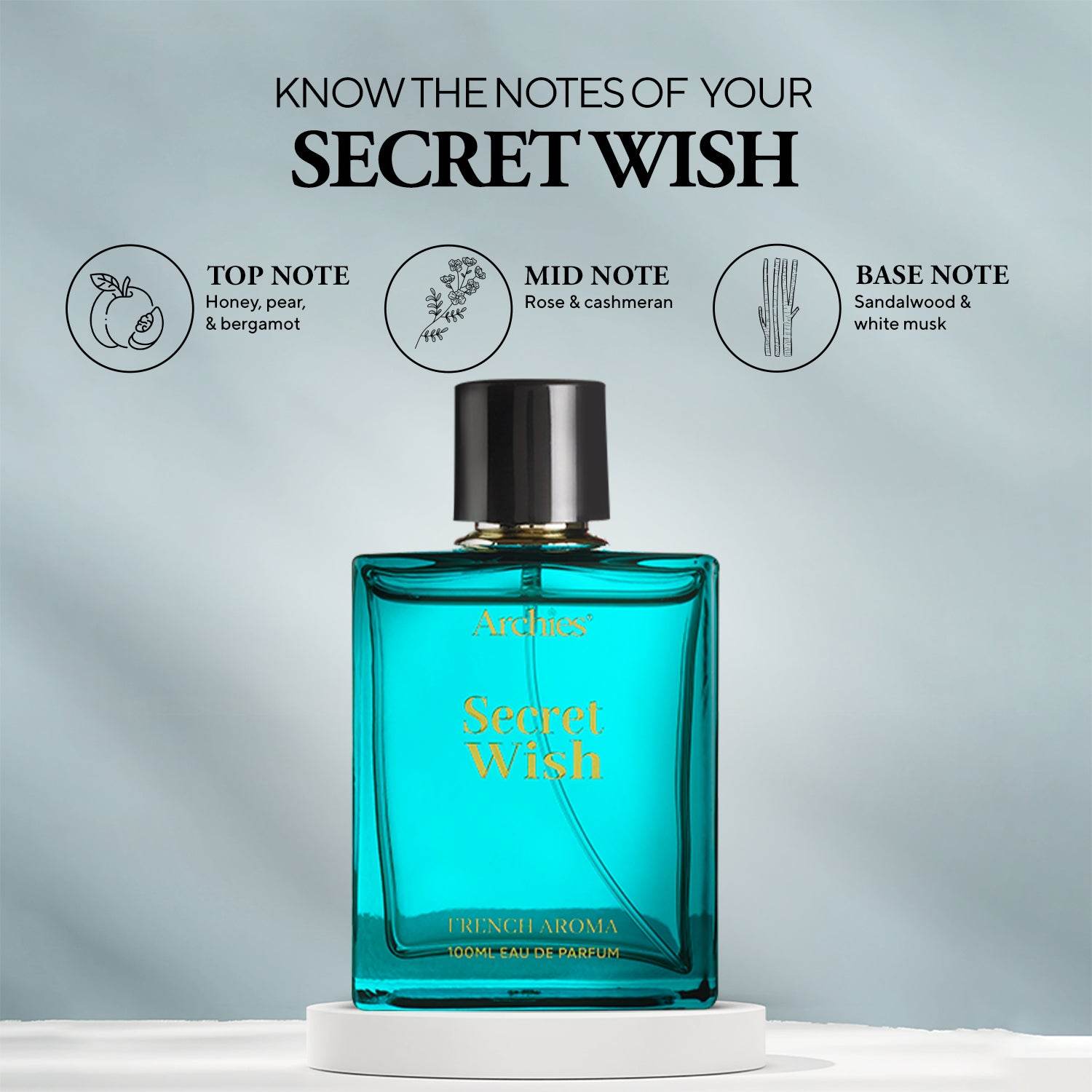 Archies Secret Wish French Aroma 100 ML | Best Long-lasting Perfume for Women | EDP Fragrance Scent (20% High Concentrated Perfume)
