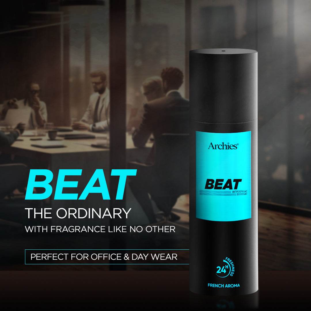 Archies BEAT Best Deodorant For Men in India 200 ML | Day & Office Wear 24Hrs | Long Lasting Deo | Luxury French Fragrance with 10% Perfume Oil Concentrates
