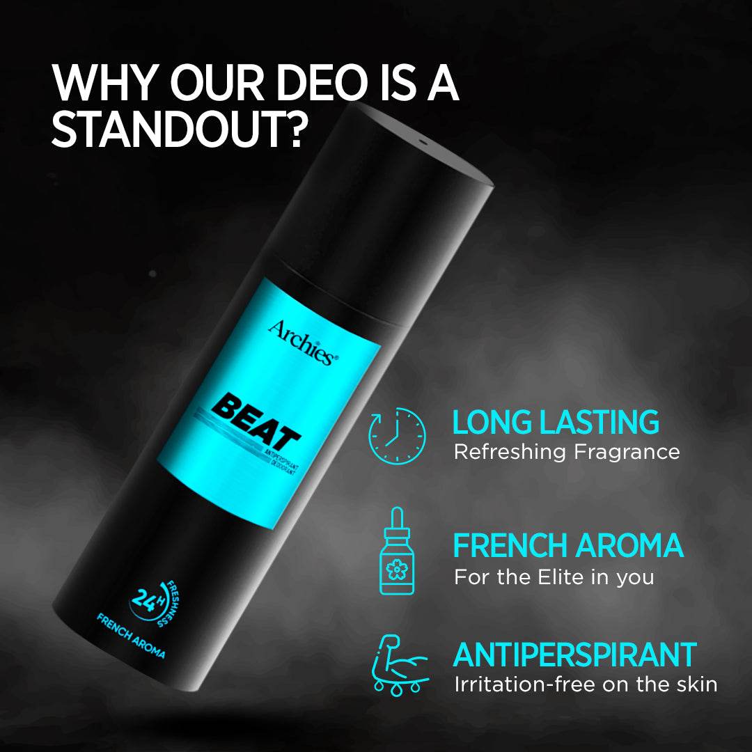 BEAT Deodorant For Men 200 ML | Day & Office Wear 24Hrs | Long Lasting Deo | Luxury French Fragrance with 10% Perfume Oil Concentrates - Thearchies.in