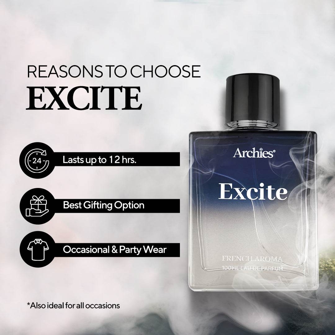Archies Excite Luxury Perfume for Men in India | 100 ml | French Aroma | Fragrance Scent (20% high concentration perfume)