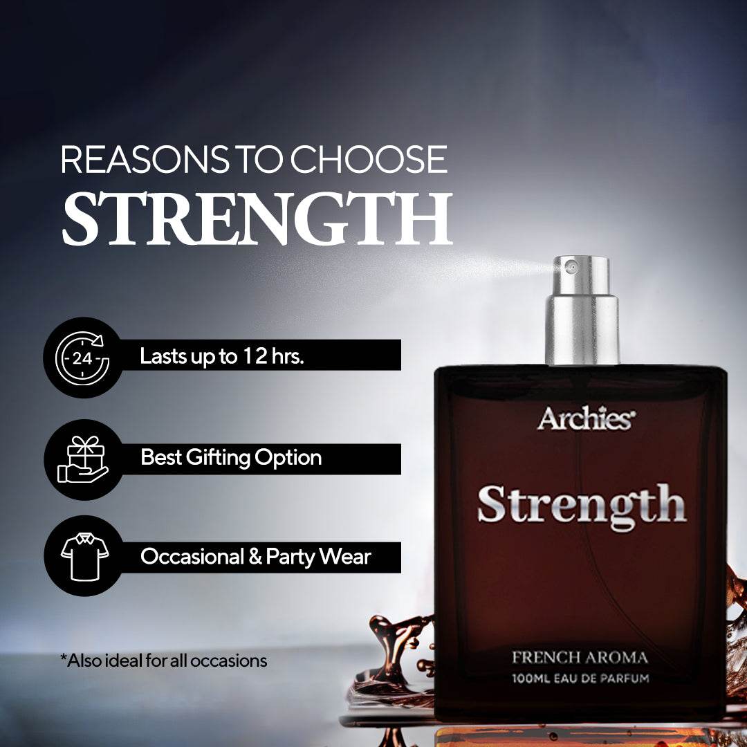 Archies Strength the Best Long-Lasting Perfume for Men In India | 100 ml | French Aroma | Fragrance Scent (20% High Concentration Perfume)