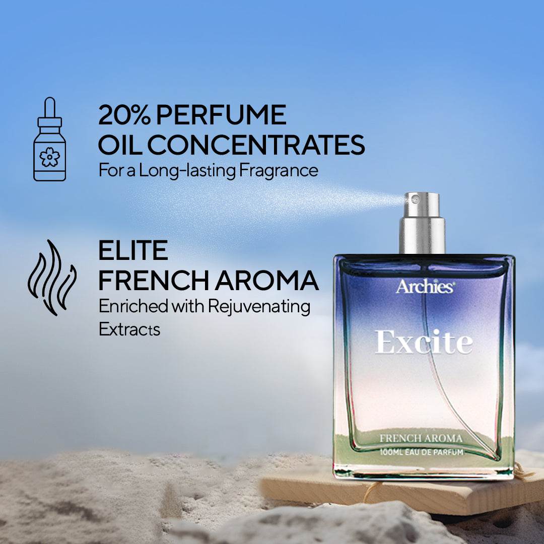 Archies Excite Luxury Perfume for Men in India | 100 ml | French Aroma | Fragrance Scent (20% high concentration perfume)