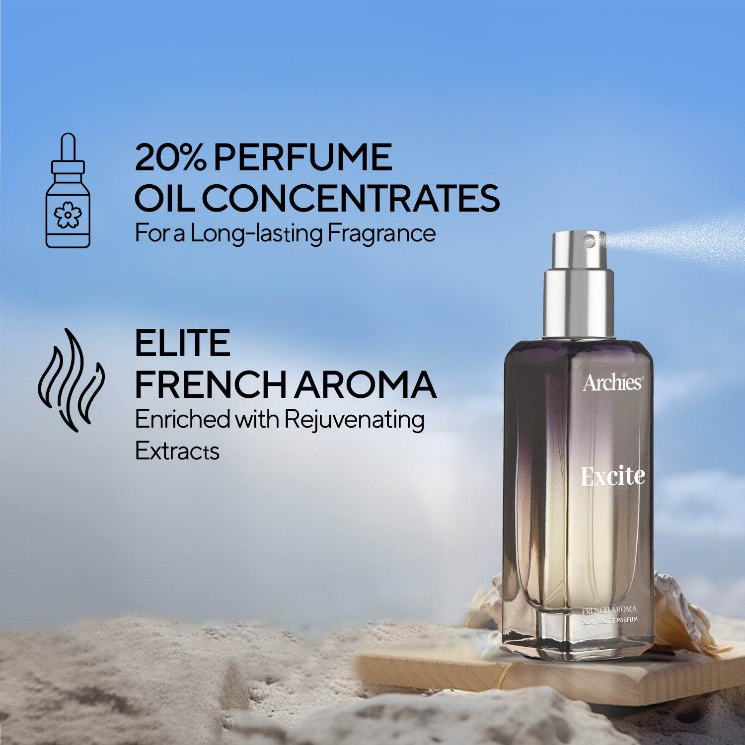 Archies EXCITE French Aroma 20 ml | Best Perfume For Men Under 500 | Fragrance Scent (20% high concentration perfume)