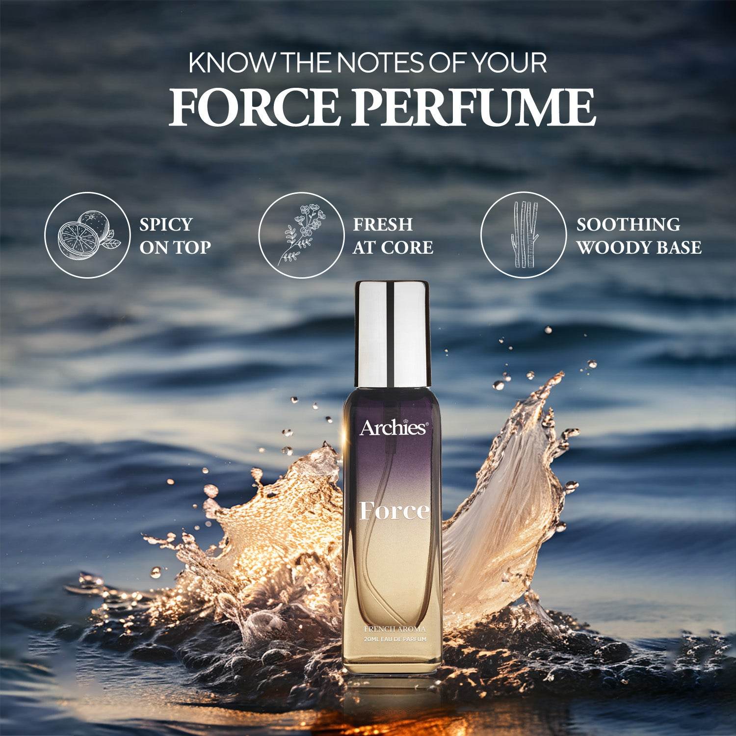 Archies FORCE: Best Pocket Perfume for Men 20 ML French Aroma Fragrance Scent (20% High Concentration Perfume)