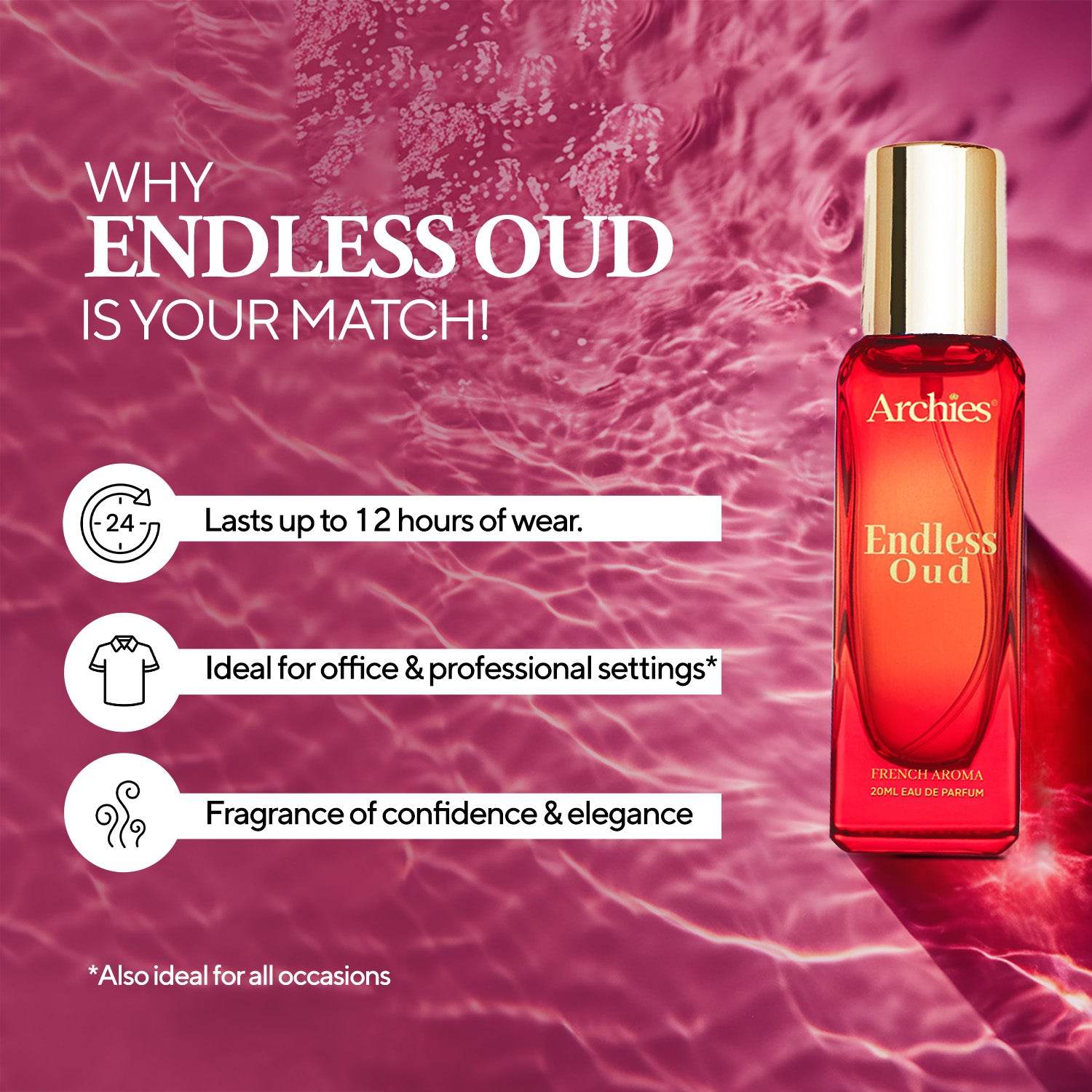 Archies Endless OUD Best Perfume for Women under 500 in India | 20 ML | French Aroma Fragrance Scent (20% High Concentrated Perfume)