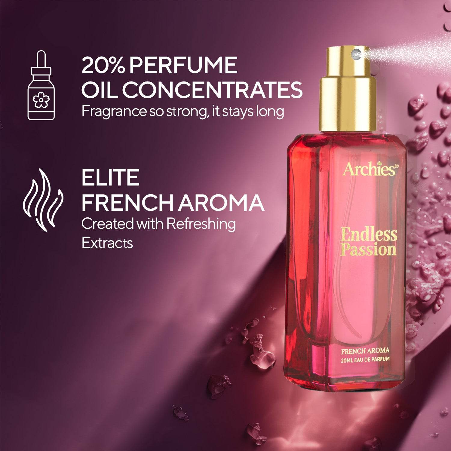 Archies Endless Passion Best Budget Perfume For Women in India | 20 ML | French Aroma Fragrance Scent (20% High Concentrated Perfume)