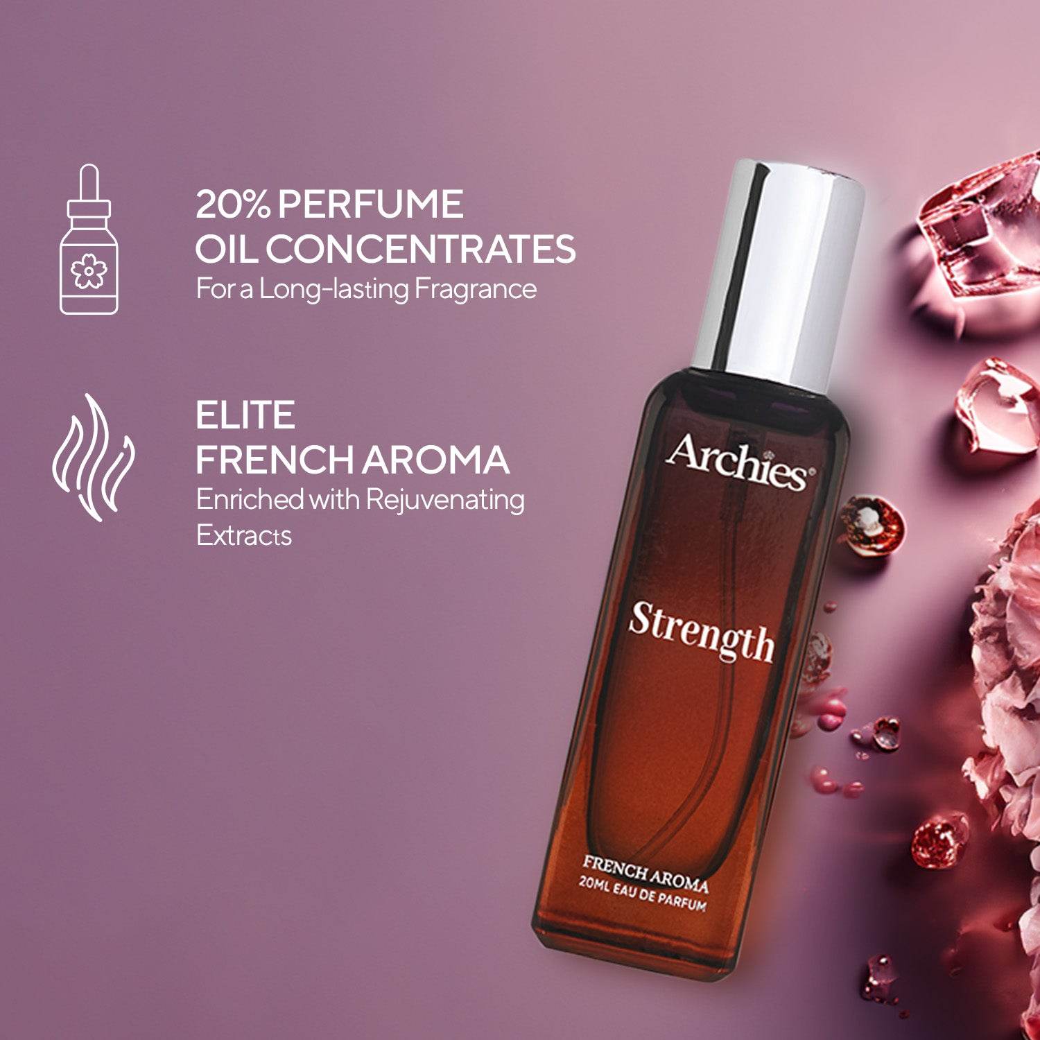 Archies STRENGTH French Aroma 20 ml | The Best Affordable Perfume For Men in India | Fragrance Scent (20% High Concentration Perfume)