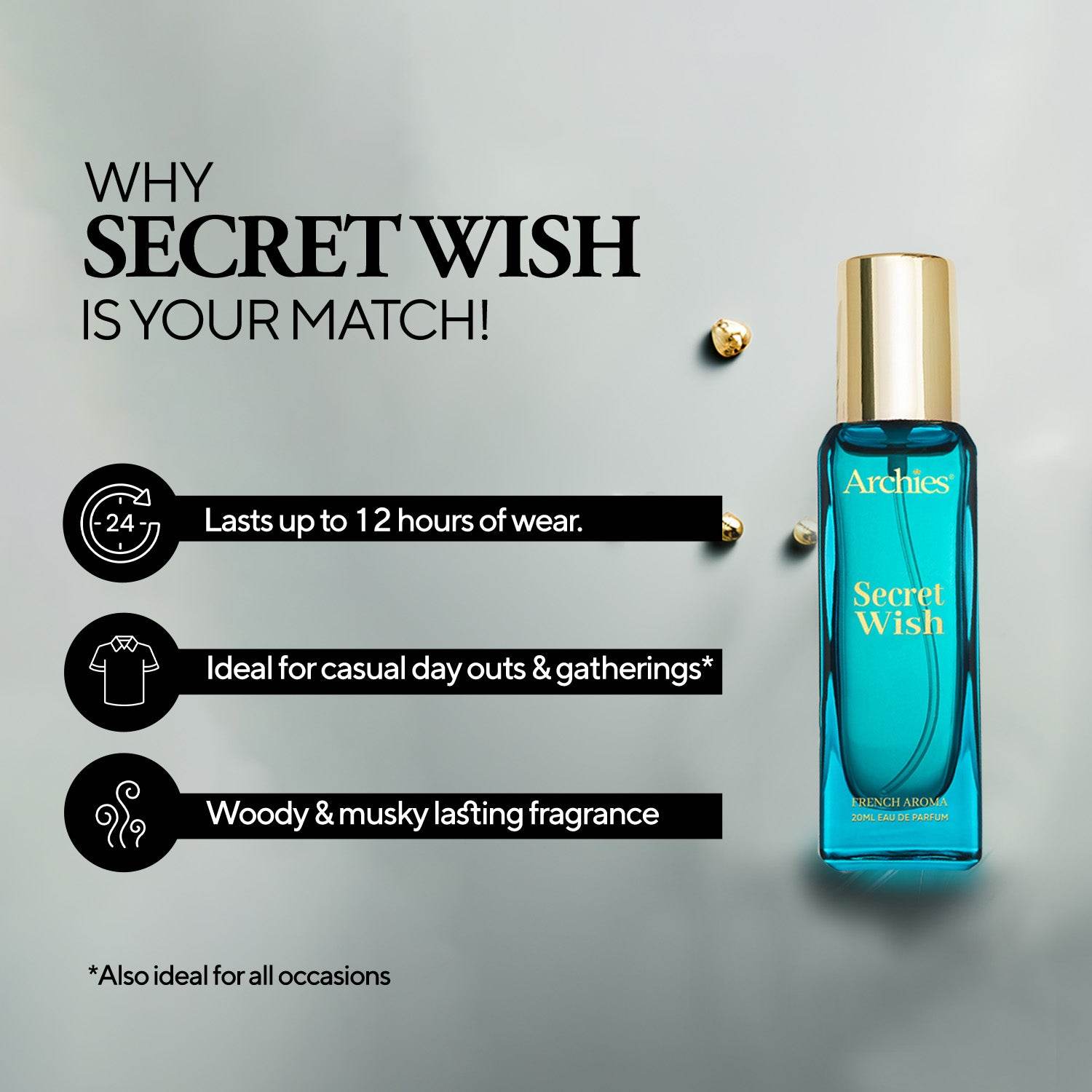 Archies Secret Wish Best Affordable Perfume for Women in India | 20 ML | French Aroma | EDP Fragrance Scent (20% High Concentrated Perfume)